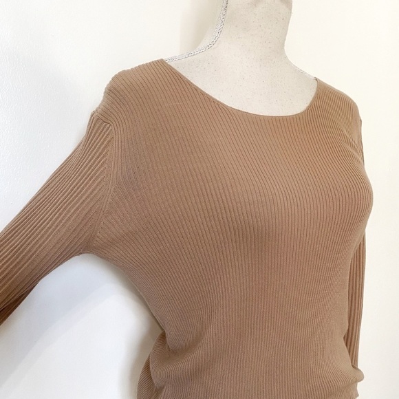 T ALEXANDER WANG BROWN TAN SCOOP NECK RIBBED LONG SLEEVE TEE TOP - 38 - Picture 4 of 9